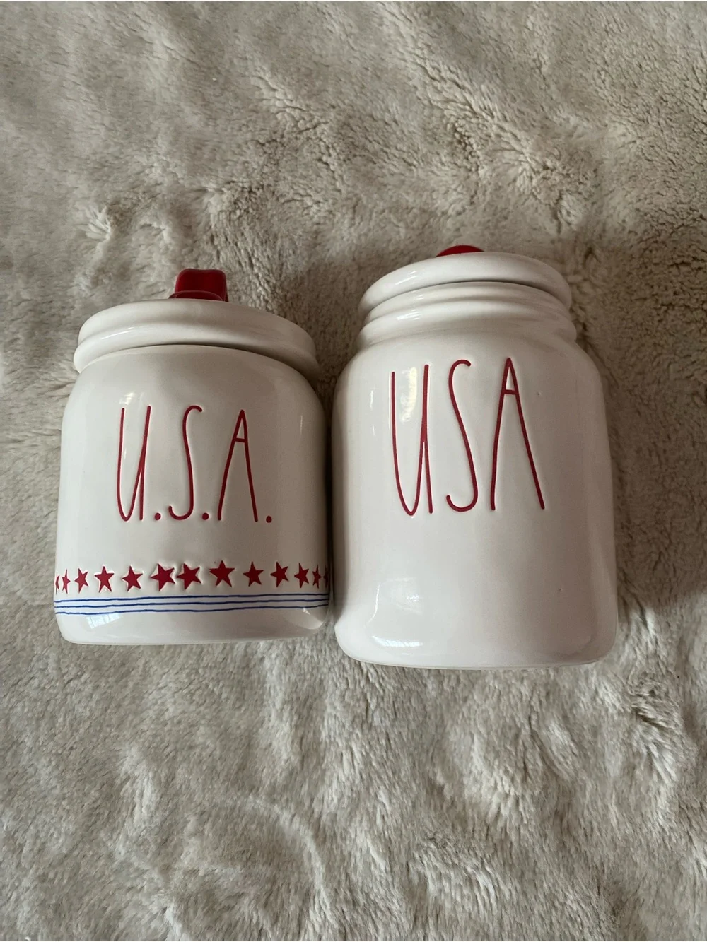 Rae Dunn set of 2 “USA” canisters